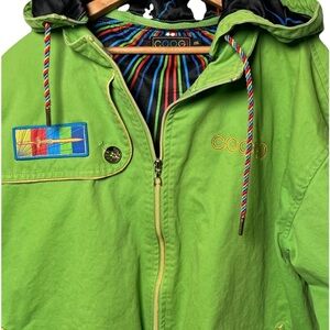 COOGI Lime Green Zip up Hooded Jacket with Gold/ Multi  Embroidery XL RARE